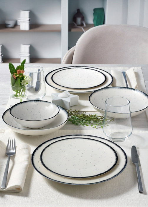 Hermia Juego de vajilla de porcelana 24 piezas Blanco y Negro